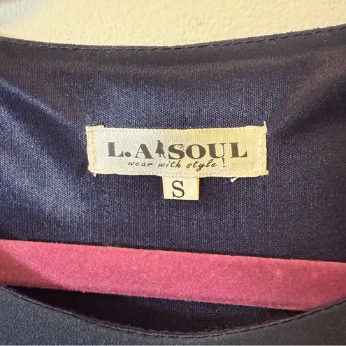 L.A.Soul Sleeveless Fit & Flare Dress Multicolor Cat Pattern Women’s Size Small Blue