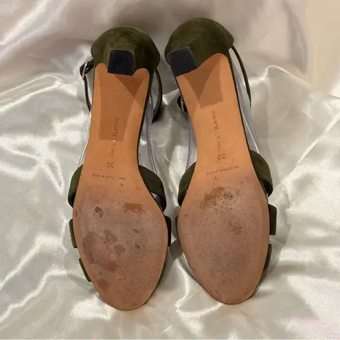 Manolo Blahnik Green Suede Heels Sandals Size 9 Elegant Chic Classic Fall Winter