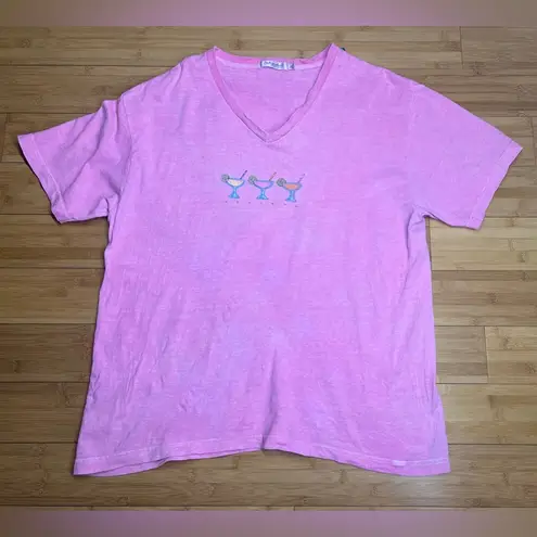 Fresh Produce V-Neck Short Sleeve Pink Martini Print Adult Casual T-Shirt|Sz:XL