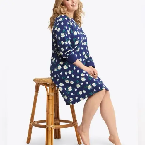 Draper James Magnolia Sweatshirt Midi Dress Blue White Floral Cotton Blue White
