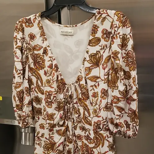 💕NICHOLAS💕 Printed Danielle Dress ~ Ivory Paisley Floral Print US 12 Crepe