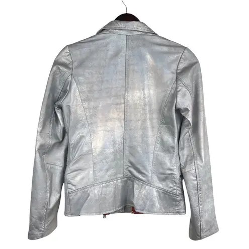 S.W.OR.D Women’s Gray Leather Biker Moto Jacket Size EU 42 US 6
