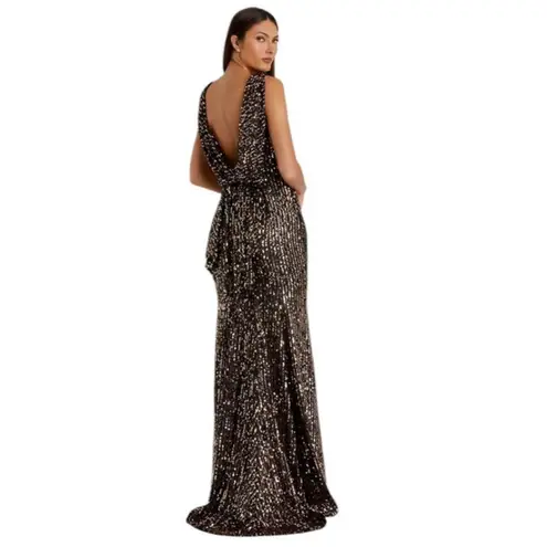 Mac Duggal Bronze Cowl Back Boat Neck Sequined Evening Gown 26331 Size 2 NEW