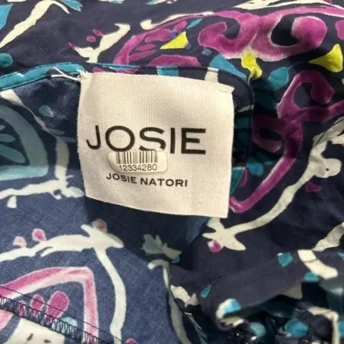 Josie Natori Festive Blue Ruffle Patterned One Shoulder Fitted Dress Size 2