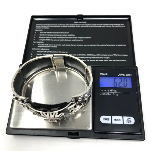 Sterling Silver TAXCO Aztec cuff bracelet, 62g