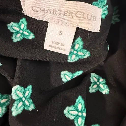 Charter Club Women’s Black & Teal Print Split-Neck Tunic Long