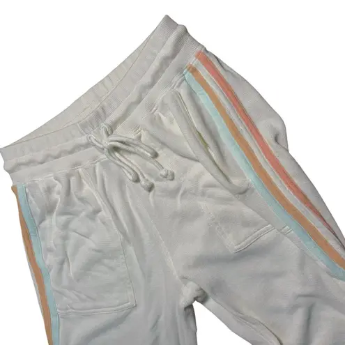 Faherty Womens Small Molli Jogger Pants Cream Pastel Stripes Cotton Soft Cozy