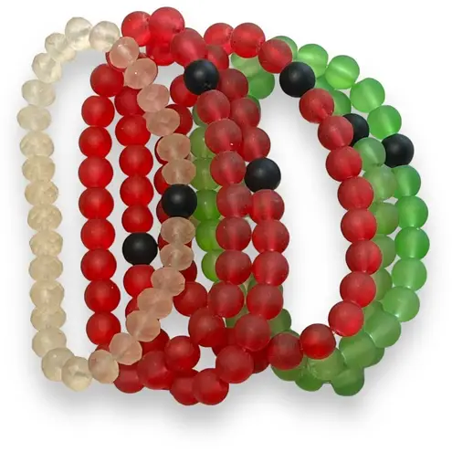 Womens Fashion Bracelets Set of 6 Beaded Stretch Red White Green