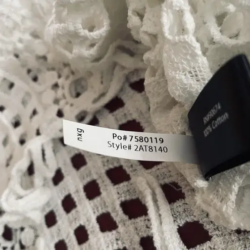 Boston Proper Crochet Fringe Poncho Top S/M White Open Weave Boho Beach Coverup Size M