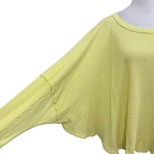 Free People  Relaxed Slouchy Oversized Thermal Top Thumbholes Yellow size XS