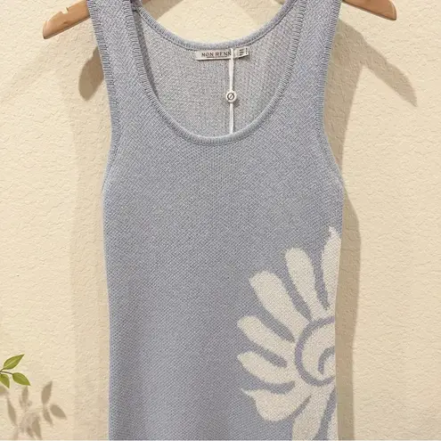 Mon Renn Sleeveless Symbolic Knit Sweater Dress Heron Blue Size Small NWT