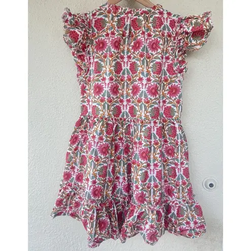 Caroline Constas Strawberry Dress New York Print Flutter Sleeve Mini Size Medium Pink