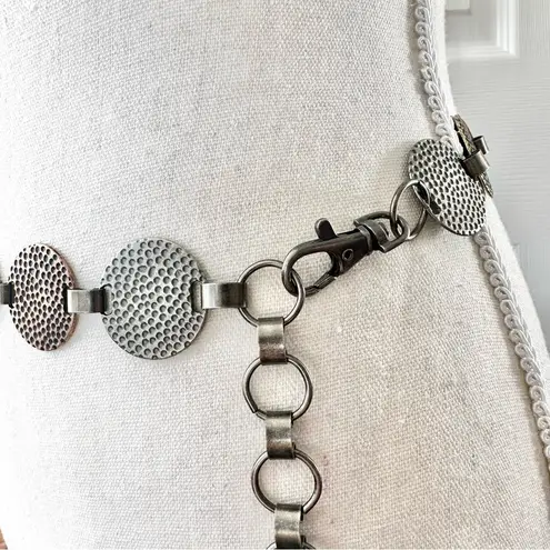 Vintage Metal Mixed Color Hammered Round Coin Plate Chain Link Belt One Size