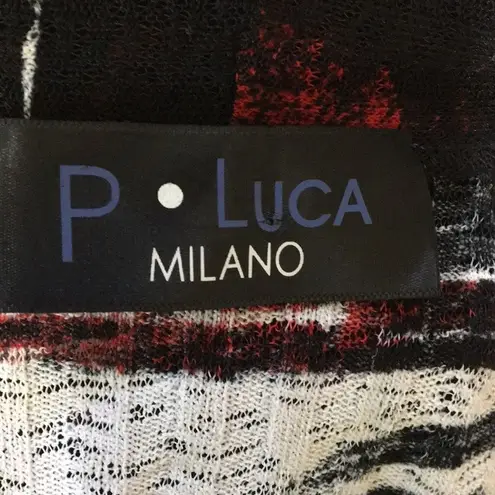 P Luca Milano Graphic Print Open Front Long Cardigan Sweater S Black
