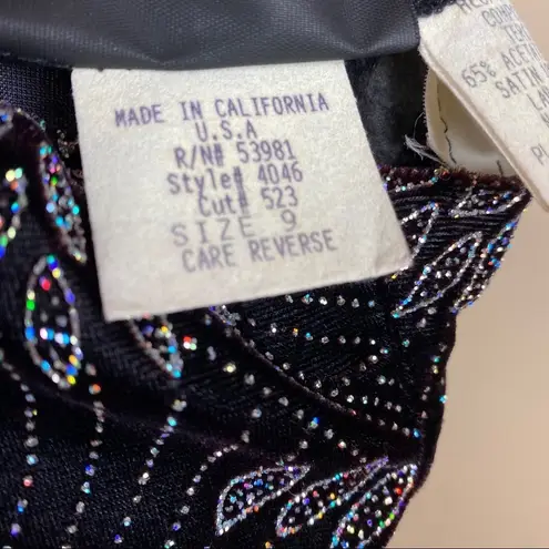 Elegant Classy Size 6 Floral Sequin Thigh Slit Maxi Dress Retro Shimmer Sparkle Black