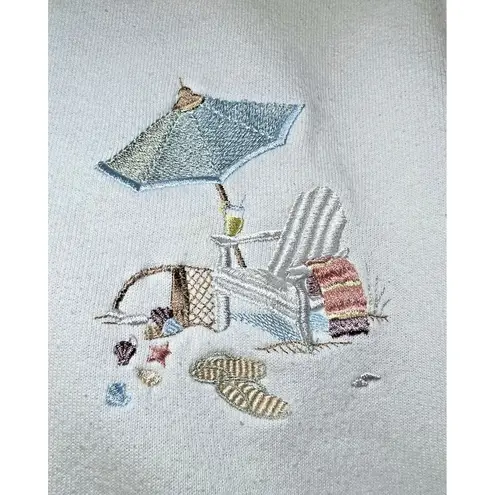 Top Stitch by Morning Sun Sweater Women Size Medium White Embroidered Button Vtg