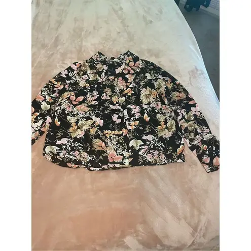 J.Jill  Black Floral Wrap Front Blouse Size XS