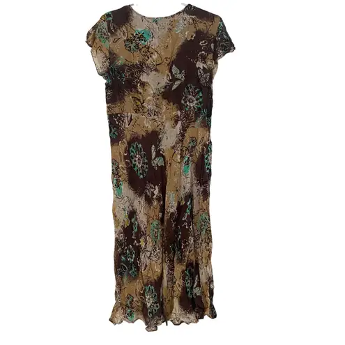 Style & Co  Woman Brown Floral Flutter Sleeve V Neck Midi Dress Size 16W