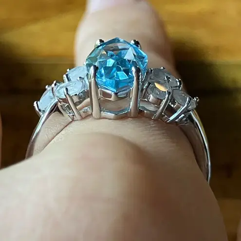 Genuine Sky Blue Topaz Rainbow Moonstone Sterling Silver Ring Size 8.75