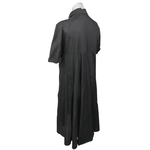 ALLSAINTS Black Short Sleeve Collared Button Down Pleated Midi Shirt Dress Sz 8