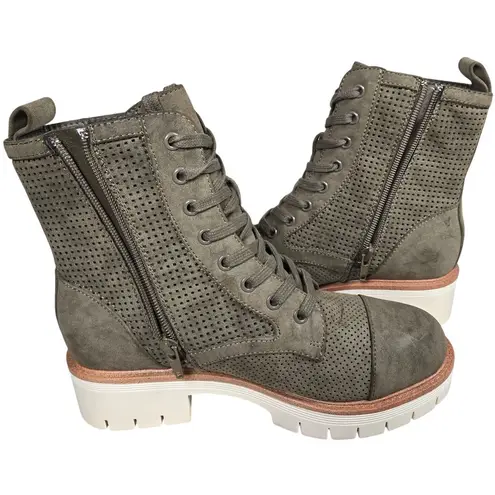MIA  Womens Olive Green Perforated‎ Lace Up Ankle Boots Lug Heel Side Zip 6.5 NEW