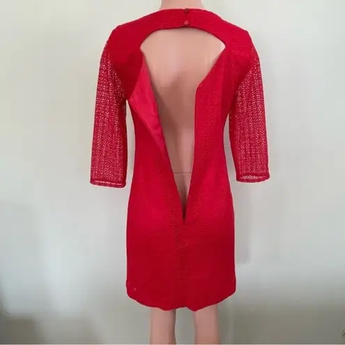 Trina Turk  Red Eyelet Dress Size 6 Peekaboo Back Cut Out