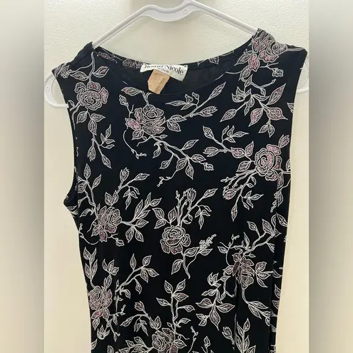 Ronni Nicole Vintage 90s Glitter Black Floral Formal Maxi Dress Set Size 8/10