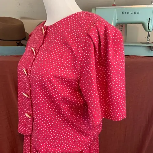 Vintage two piece pink micro polka dot skirt set Size 8