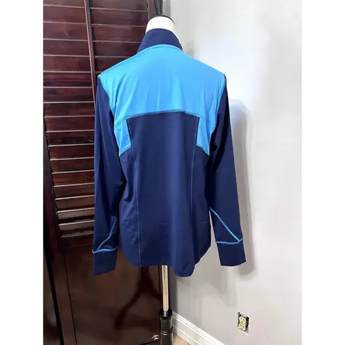 Natori Womens Track Jacket Blue Color Block Long Sleeve Activewear Zipper M