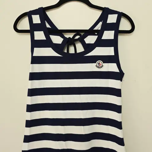 Moncler New Striped Long Dress Navy White Sleeveless Women's Size S