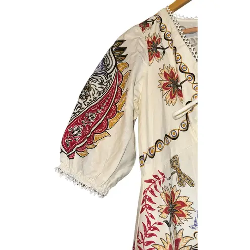 Farm Rio New Off-White Boho Glam Floral Lenzing Ecovero Euroflax Maxi Dress XS