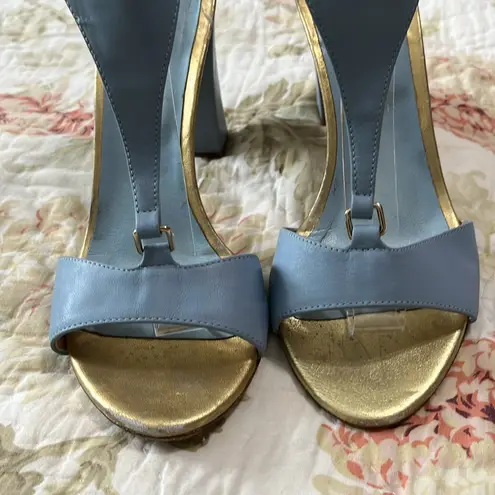 Just Cavalli Baby Blue Leather Chunky Heel Sandals Size 8.5/39