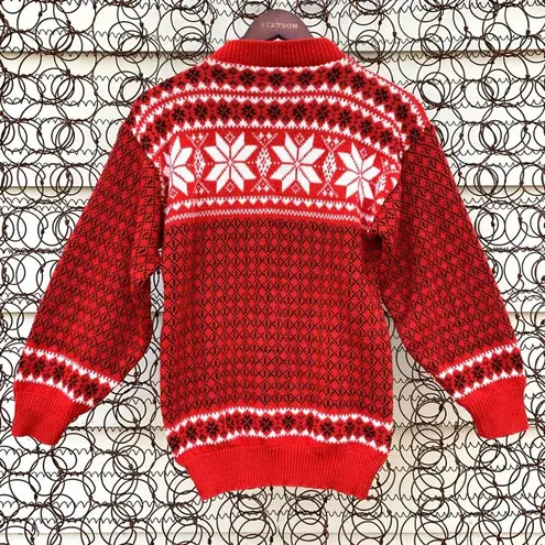 Vintage Nordic Poinsettia fair isle red knit sweater