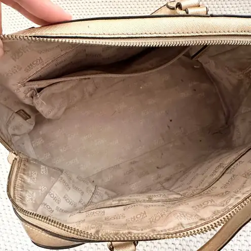 Michael Kors Cindy Gold Metallic Saffiano Leather Dome Shaped Top Handle Satchel