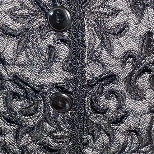 Chico's  90s Black lace front button-up vest gray wool-blend brocade Trim Holiday