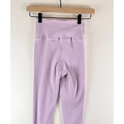 Year Of Ours Bandier Women Leggings Purple Ribbed Veronica V Waist Stretch Small