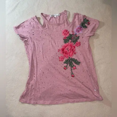 Gypsies & Moondust Pink Floral Embroidered Women's Top size small Y2K