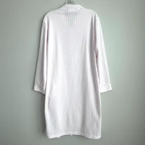 Loti Fashion Smocked Robe Full Zip Light Pink Terrycloth Housecoat Embroidered Size M