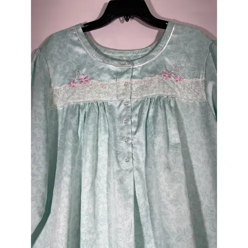 Croft & Barrow Intimates Women Nightgown Floral Button Long Mint Green 2X