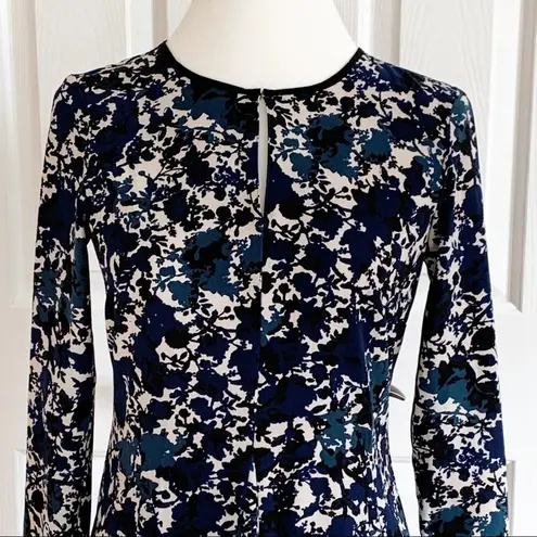 Simply Vera Wang Dress Blue Tan Floral A Line Long Sleeve Fit & Flare Size XS