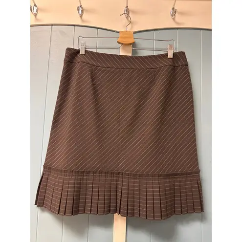 INC International Concepts Brown Pinstripe Pleated Hem Skirt Women Size 14