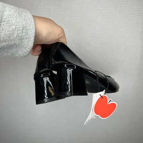 Cider Black Patent Leather Square Toe Slingback Block Heel Shoes Size 41