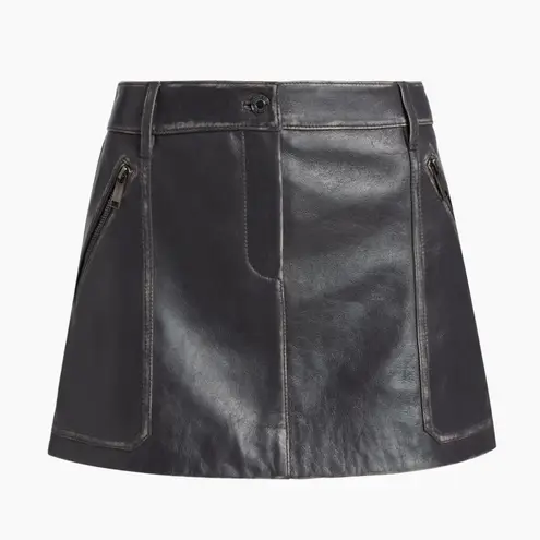 MICHAEL Michael Kors Burnished Charcoal Leather Utility Mini Skirt Gray Size 00