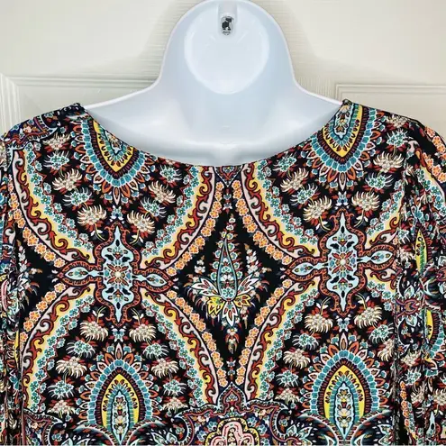 Love FIRE Pleated Wide Arm Shift Dress Mediterranean Stain Glass Print Multi M Blue Size M