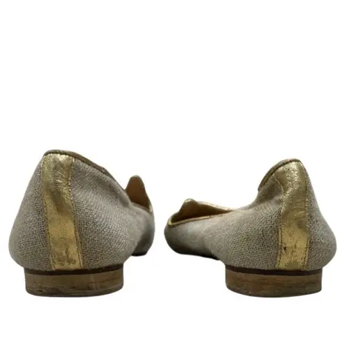 Jon Josef Loafer Smoking Slipper Flat Gatsby Kitty Cat Linen Anthropologie 9 Tan