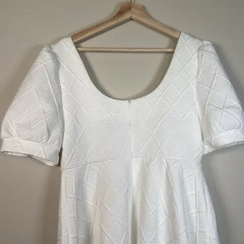 Rihoas Women's Off White Poly The Argyle Embossed Mini Dress Puff Sleeve Size L Size L