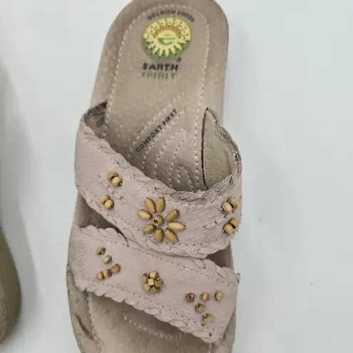 Earth Spirit Willow MW Shoes Women Sz 7.5 Leather Beaded Comfort Sandals Slides