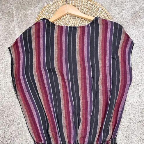 Rails Lucca Brava Stripe Mini Dress Smocked V-Neck Linen Blend Size M