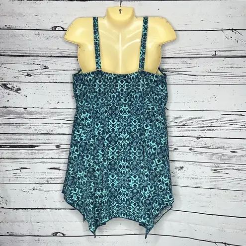 Denim & Co . Beach Size 20W Blue Asymmetrical Hem One Piece Swimsuit Swim Dress