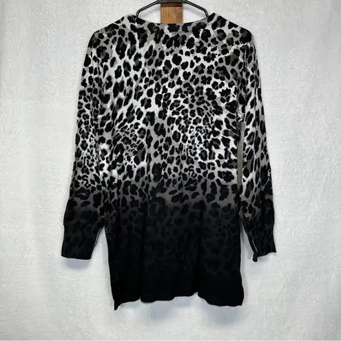 JM Collection Gray & Black Cheetah Print Long Sleeve Tunic Sweater Size M